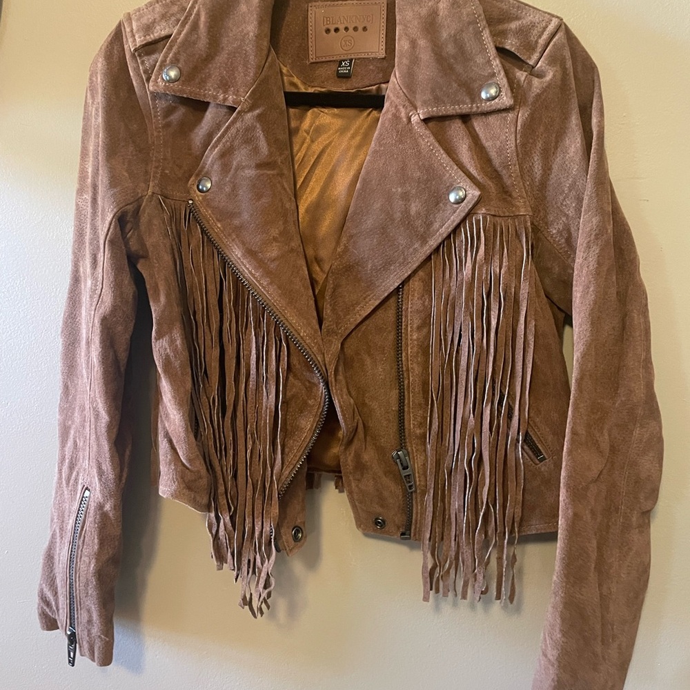 Blank NYC Chocolate Brown Suede Fringe Jacket